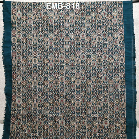 Teal Blue Embroidered Fabric by the yard Sewing DIY Crafting Embroidery Dresses Costumes Regency Reticules Victorian Handbags Junk Journals