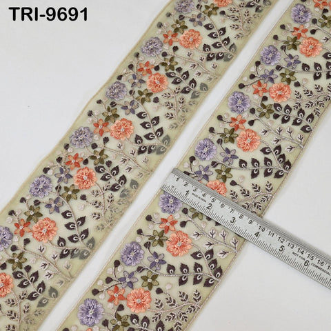 9 Yard Dull Beige Embroidery Ribbons Border Floral Embroidered Fabric Trims Crafting Sewing Wedding Embellishment Victorian Handbags 9cm