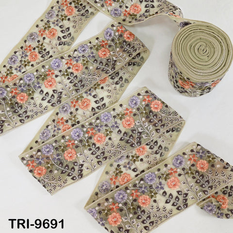 9 Yard Dull Beige Embroidery Ribbons Border Floral Embroidered Fabric Trims Crafting Sewing Wedding Embellishment Victorian Handbags 9cm