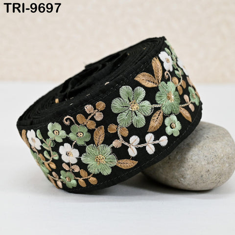 9 Yard Indian Embroidery Fabric 5cm Trim Embellishments DIY Crafting Sewing Saree Indian Sari Border Embroidered Ribbons Decorative Tapes