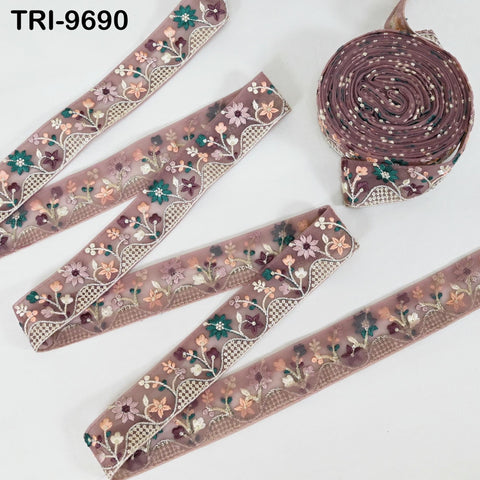 9 Yard Embroidery Ribbon Trim Indian Sewing Embellishment Embroidered Fabric Saree Trimmings Crafting Border Wedding Dress Junk Journal 4cm