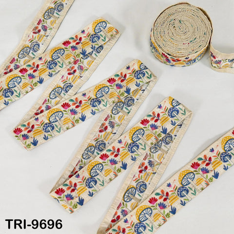 9 Yard Embroidery Ribbon Trim Mushroom Indian Sari Border DIY Crafting Sewing Bag Straps for Kids Junk Journals Pets Accessories 5cm Beige