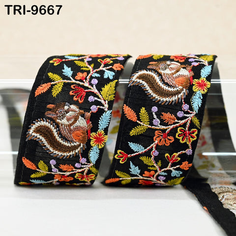 9 Yard Black Indian Embroidery Ribbon 5cm Trim Squirrel Sari Border DIY Crafting Sewing Bag Strap Regency Reticules Home Decor Junk Journals