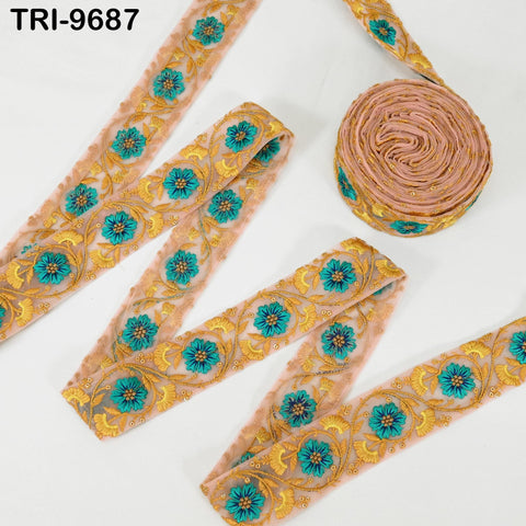 3 Yard Embroidery Ribbons Indian Trim DIY Crafting Hair Accessories Sari Border Wedding Sewing Dress Embroidered Embellishment Trimmings 5cm