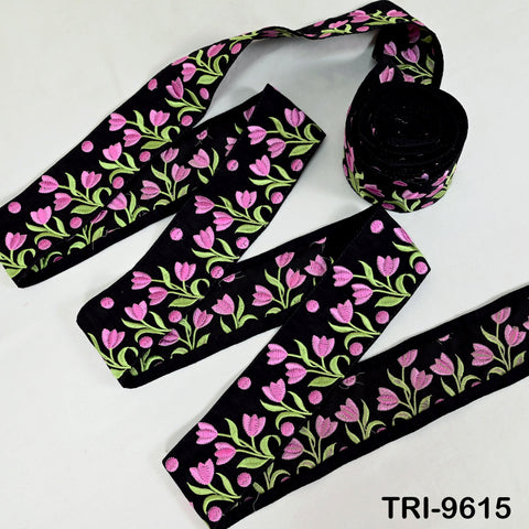 9 Yard Black Floral Embroidery Ribbon Indian Sari Border Embroidered Crafting Sewing Kids Junk Journals Costumes Home Decor Trimming 7.62 cm