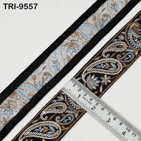 3 Yard Black Embroidery Trims Ribbons Indian Sari Border Embroidered DIY Crafting Sewing Costumes Tablecloth Lampshade Home Decor Trim 50mm