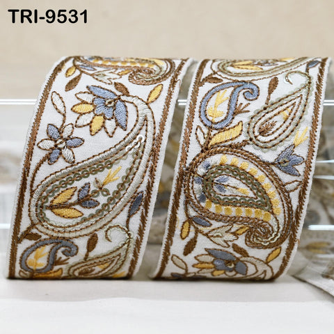 9 Yard White 50mm Embroidery Trims Ribbons Indian Sari Border Embroidered DIY Crafting Sewing Costumes Tablecloth Lampshade Pets Accessory