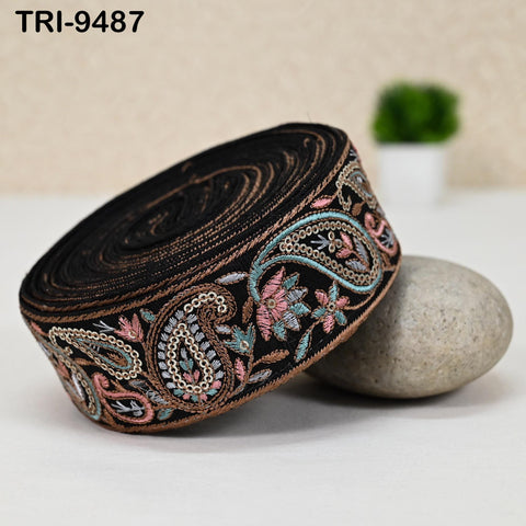 9 Yard Embroidery Trims Ribbons Black Paisley Indian Sari Border Embroidered Crafting Sew Costumes Tablecloth Lampshade Pets Accessories 5cm