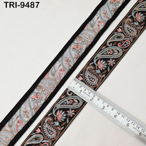 9 Yard Embroidery Trims Ribbons Black Paisley Indian Sari Border Embroidered Crafting Sew Costumes Tablecloth Lampshade Pets Accessories 5cm