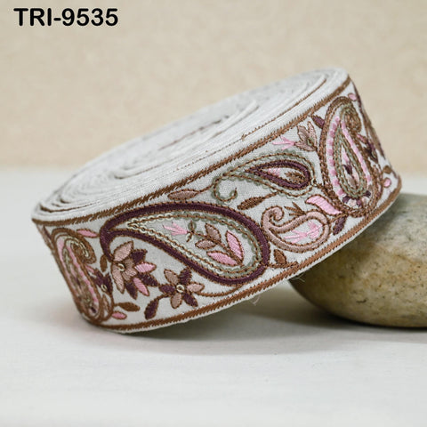 3 Yard Embroidery Trims 5cm Ribbons Paisley White Indian Sari Border Embroidered Crafting Sew Costumes Tablecloth Lampshade Pets Accessories