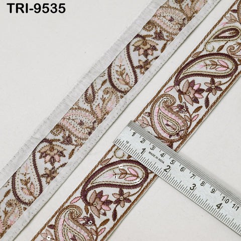 3 Yard Embroidery Trims 5cm Ribbons Paisley White Indian Sari Border Embroidered Crafting Sew Costumes Tablecloth Lampshade Pets Accessories
