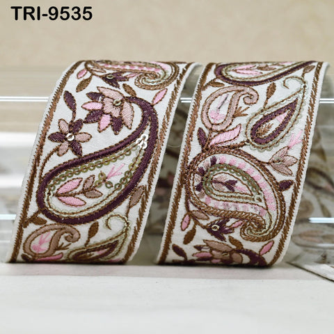 3 Yard Embroidery Trims 5cm Ribbons Paisley White Indian Sari Border Embroidered Crafting Sew Costumes Tablecloth Lampshade Pets Accessories