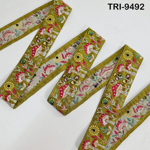 9 Yard Green Embroidery Ribbon Trim Mushroom Indian Sari Border DIY Crafting Sewing Bag Straps for Kids Junk Journals Pets Accessories 5cm