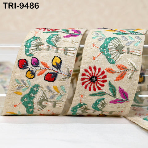 9 Yard Ivory Embroidery Ribbon Trim Mushroom Indian Sari Border DIY Crafting Sewing Beach Bag Straps for Kids Accessories Junk Journals 5cm