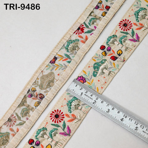 9 Yard Ivory Embroidery Ribbon Trim Mushroom Indian Sari Border DIY Crafting Sewing Beach Bag Straps for Kids Accessories Junk Journals 5cm