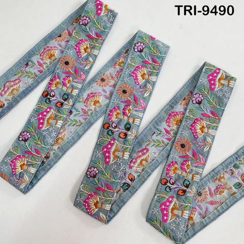 9 Yard Grey Embroidery Ribbon Trim Mushroom Indian Sari Border DIY Crafting Sewing Beach Bag Straps for Kids Accessories Junk Journals 5cm