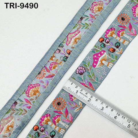 3 Yard Grey Embroidery Ribbon 5cm Trim Mushroom Indian Sari Border DIY Crafting Sewing Beach Bag Straps for Kids Accessories Junk Journals