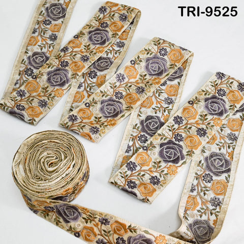 9 Yard Embroidery Ribbon Trim DIY Crafting Indian Embroidered Decorative Fabric Laces Sari Border Saree Sewing Curtain Home Decor 75mm