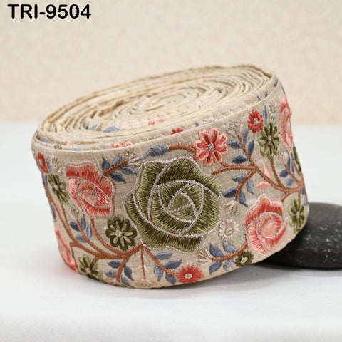 3 Yard Embroidery Ribbon 75mm Trim DIY Crafting Indian Embroidered Decorative Fabric Laces Sari Border Saree Sewing Curtain Home Decor