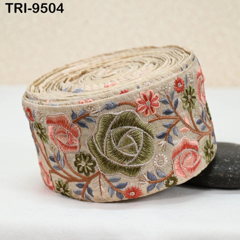 9 Yard Embroidery Ribbon Trim DIY Crafting Indian Embroidered Decorative Fabric Laces Sari Border Saree Sewing Curtain Home Decor 75mm