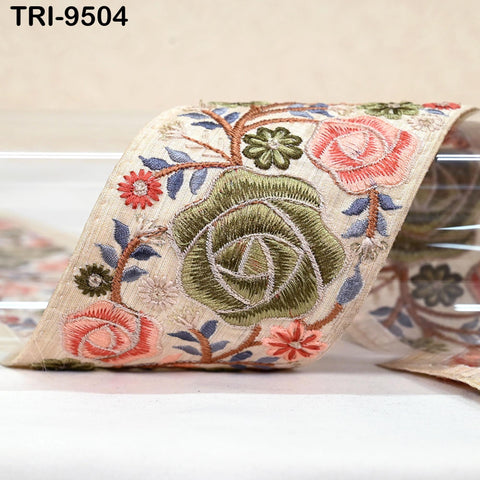 9 Yard Embroidery Ribbon Trim DIY Crafting Indian Embroidered Decorative Fabric Laces Sari Border Saree Sewing Curtain Home Decor 75mm