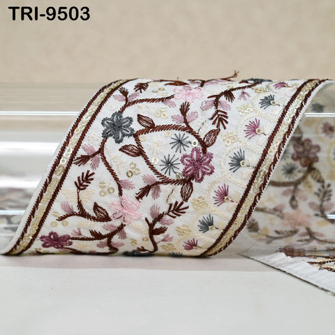 9 Yard Embroidery Ribbon Trim Saree Border DIY Crafting Sewing Throw Pillow Home Decor Embellishments Historic Costumes Junk Journals 9 cm