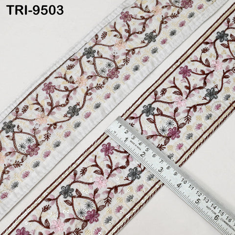3 Yard Embroidery Ribbon 9cm Trim Saree Border DIY Crafting Sewing Throw Pillow Home Decor Embellishments Historic Costumes Junk Journals