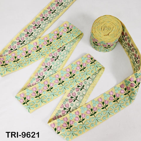 9 Yard Yellow Floral Embroidery Ribbon Indian Sari Border Embroidered Crafting Sewing Junk Journals Kids Costume Home Decor Trimming 7.62 cm