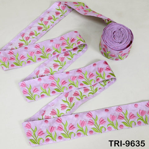 1 Meter Lavender Floral Embroidery Ribbon Indian Sari Border Embroidered Crafting Sewing Junk Journals Kids Costumes Home Decor 70 mm