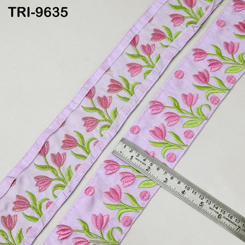 9 Yard Lavender Floral Embroidery Ribbon Indian Sari Border Embroidered Crafting Sewing Junk Journals Kids Costumes Home Decor 75 mm