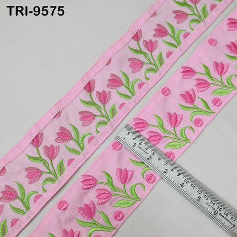 1 Meter Pink Floral Embroidery Ribbon Indian Sari Border Embroidered Crafting Junk Journals Sew Kids Theatrical Costumes Home Decor 7.62 cm