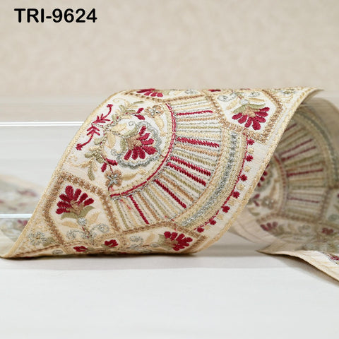 9 Yard Embroidered Fabric Trim Indian Embroidery Sari Border Crafting Saree Sewing Decorative Beach Bag Cushions Trimmings Ribbons Tape 9cm