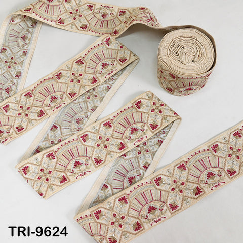 9 Yard Embroidered Fabric Trim Indian Embroidery Sari Border Crafting Saree Sewing Decorative Beach Bag Cushions Trimmings Ribbons Tape 9cm