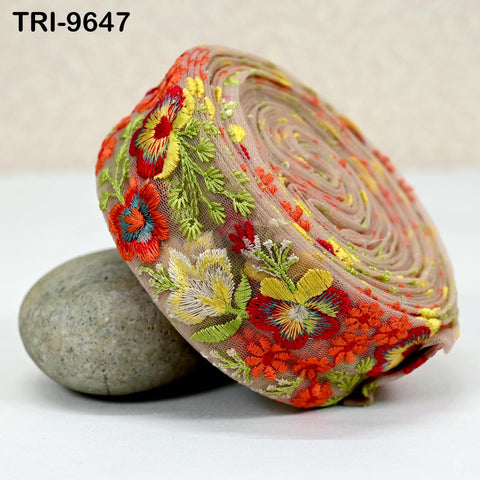 3 Yard Indian Decorative Embroidery Fabric Trim Embellishments DIY Crafting Sewing Saree Indian Sari Border Embroidered Ribbons Tapes 5cm