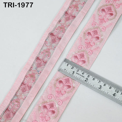 9 Yard Embroidery Ribbon 4cm Trim Embroidered Indian Sari Embellishments Crafting Tote Bags Trimming Curtains Headbands Saree Border Pink