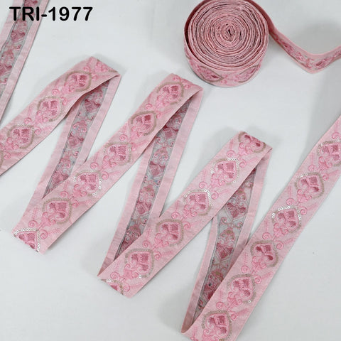 9 Yard Embroidery Ribbon 4cm Trim Embroidered Indian Sari Embellishments Crafting Tote Bags Trimming Curtains Headbands Saree Border Pink