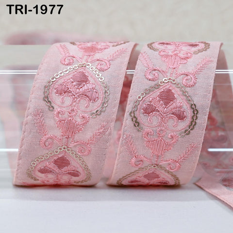 9 Yard Embroidery Ribbon 4cm Trim Embroidered Indian Sari Embellishments Crafting Tote Bags Trimming Curtains Headbands Saree Border Pink