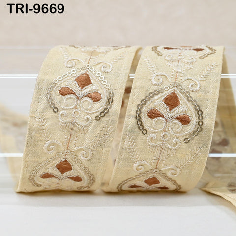 9 Yard Ivory Embroidery Ribbon 4cm Trim Embroidered Indian Sari Embellishments Crafting Tote Bags Trimming Curtains Headbands Saree Border