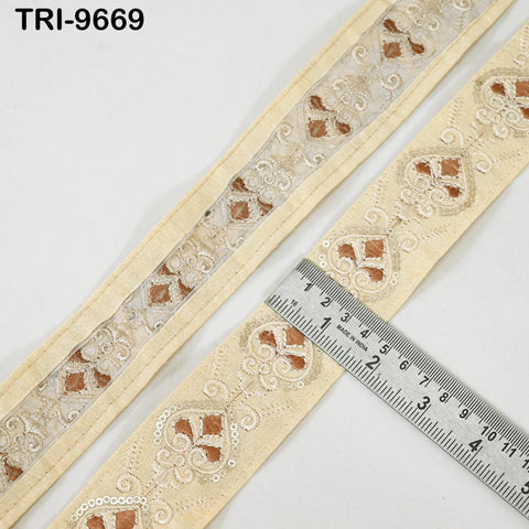 9 Yard Ivory Embroidery Ribbon 4cm Trim Embroidered Indian Sari Embellishments Crafting Tote Bags Trimming Curtains Headbands Saree Border