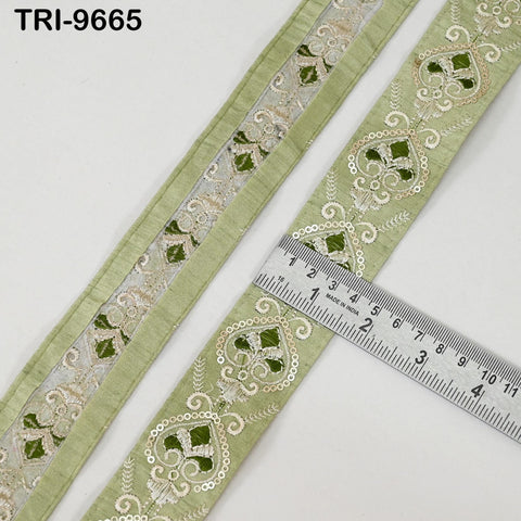 9 Yard Mint Green Embroidery Ribbon 4cm Trim Embroidered Indian Embellishments Crafting Tote Bags Trimming Curtains Headbands Saree Border