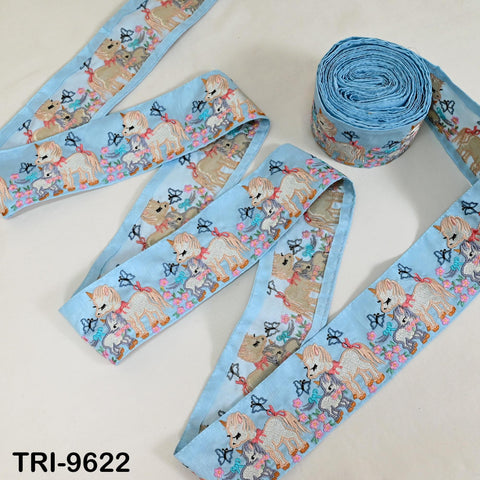 9 Yard Unicorn Embroidery Ribbon 8cm Indian Embroidered Fabric Trim Laces Sari Border Sewing Kids Accessory Junk Journals DIY Crafting Blue