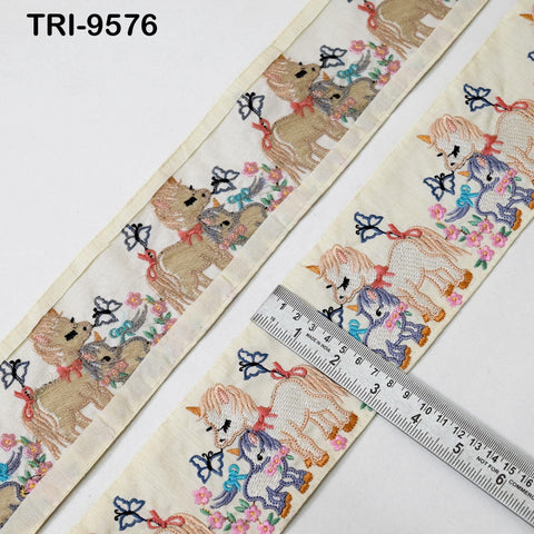 1 Meter Unicorn Embroidery Ribbon 8cm Indian Embroidered Fabric Trim Sari Border Sewing Kids Accessory Junk Journals DIY Crafting Ivory
