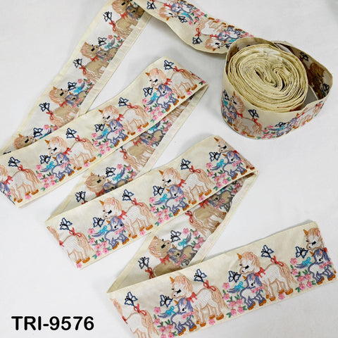 9 Yard Unicorn Embroidery Ribbon 8cm Indian Embroidered Fabric Trim Laces Sari Border Sewing Kids Accessory Junk Journals DIY Crafting Ivory