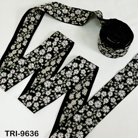 3 Yard Green Floral Embroidery 7cm Ribbon Indian Sari Border Embroidered Crafting Sewing Junk Journals Kids Costumes Home Decor Trimming