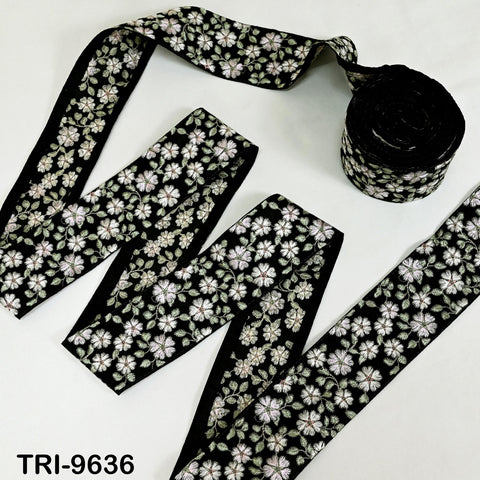 9 Yard Green Floral Embroidery Ribbon Indian Sari Border Embroidered Crafting Sewing Junk Journals Kids Costumes Home Decor Trimming 7cm