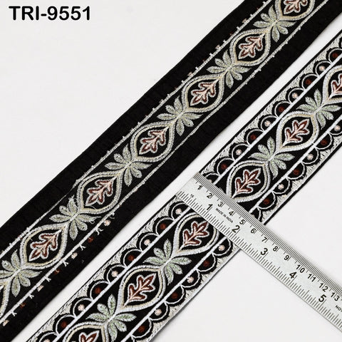 9 Yard Black Embroidery Ribbons 6cm Indian Sari Border Embroidered Crafting Sewing Tablecloth Lampshade making Home Decor Costumes Trimming