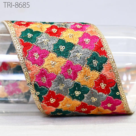 9 Yard Embroidery 8cm Trims Borders Indian Sari Fabric Sewing Crafting Ribbon Embellishment Tote Bags Curtain Embroidered Laces Tape Costume