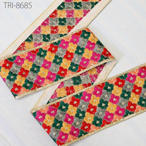 3 Yard Embroidery Trims Borders Indian Sari Fabric Sewing Crafting Ribbon Embellishment Tote Bags Curtain Embroidered Laces Tape Costume 8cm