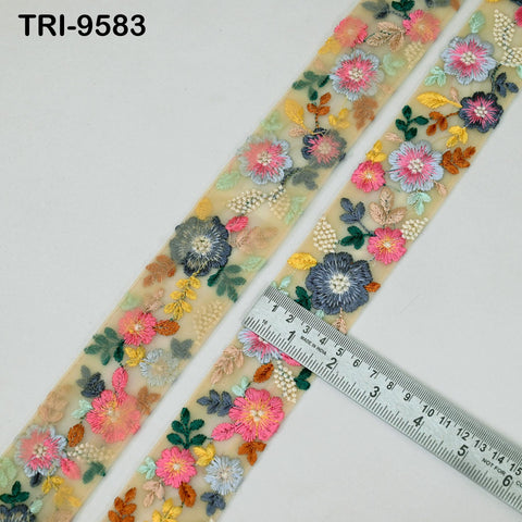 9 Yard Indian Embroidery Ribbon 5cm Trim Sari Border DIY Crafting Sewing Embroidered Shoe making Designer Curtain Home Decor Trimmings
