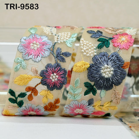 9 Yard Indian Embroidery Ribbon 5cm Trim Sari Border DIY Crafting Sewing Embroidered Shoe making Designer Curtain Home Decor Trimmings